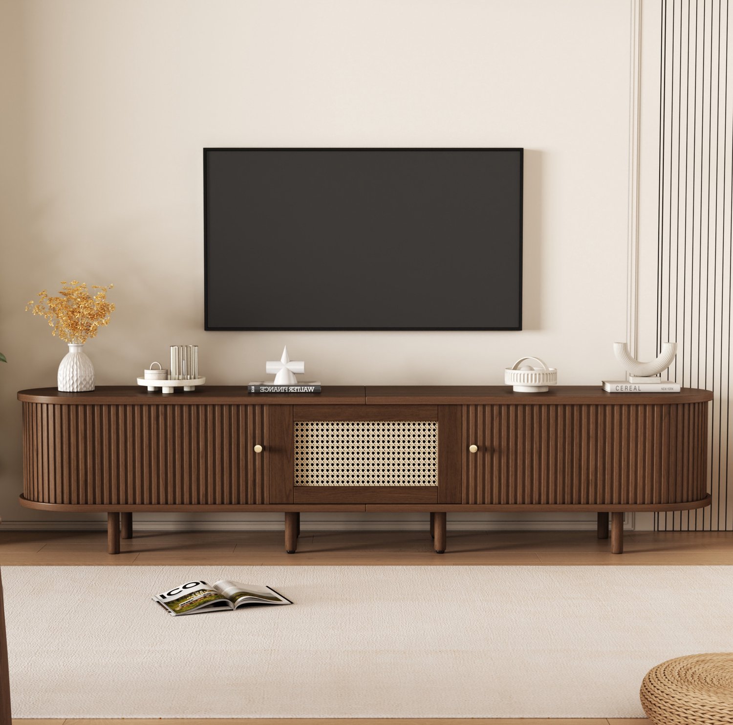 Maisentiel TV-meubel 180 x 40 x 40 cm met lade en schuifdeuren, MDF, donker walnoot Donkerbruin