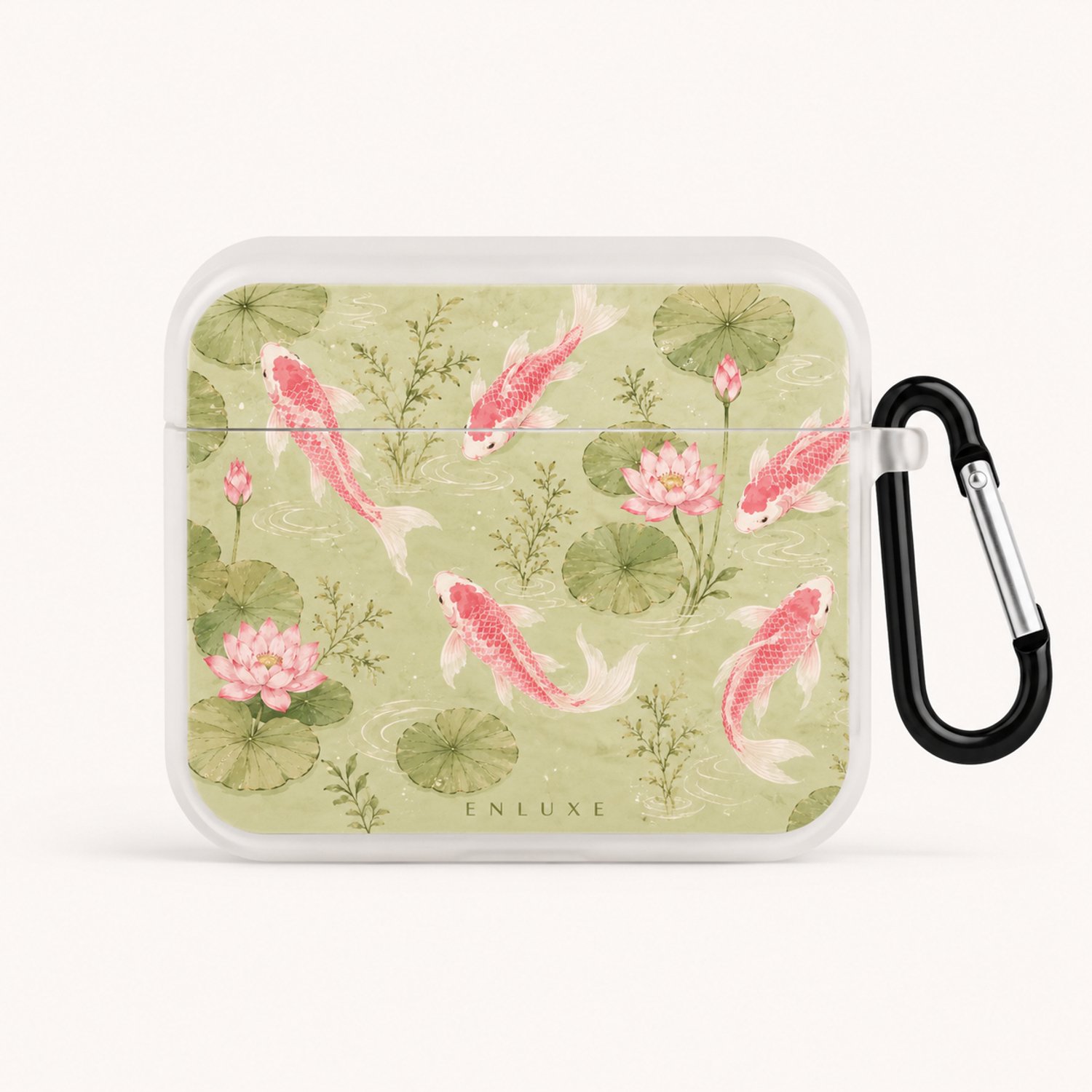 Enluxe AirPods 4 en AirPods 5 Hoesje - Koi Groen - Karabijnhaak