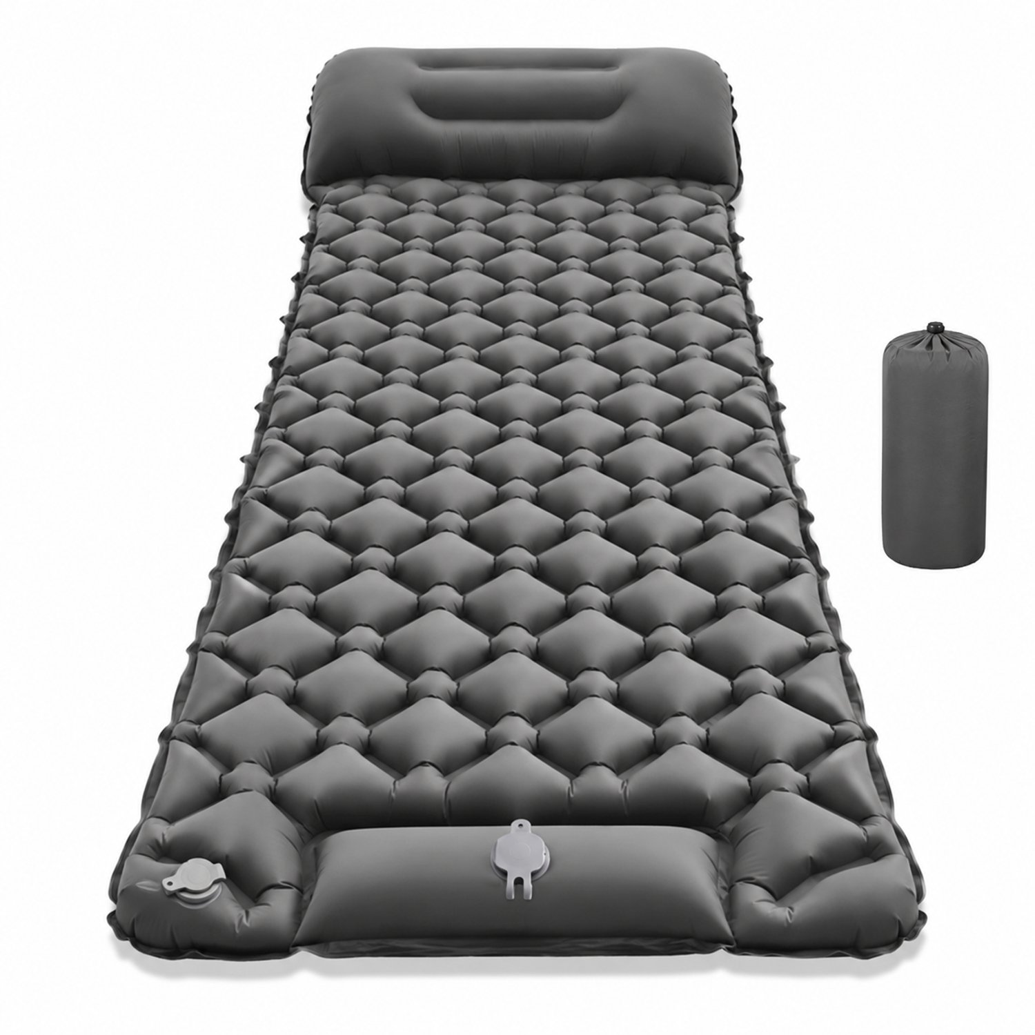 Zelfopblaasbare Slaapmat - Honingraat Luchtcellen - Ingebouwde Voetpomp - Waterdicht TPU Nylon - Voor 2 Personen - Grijs - Campingmat