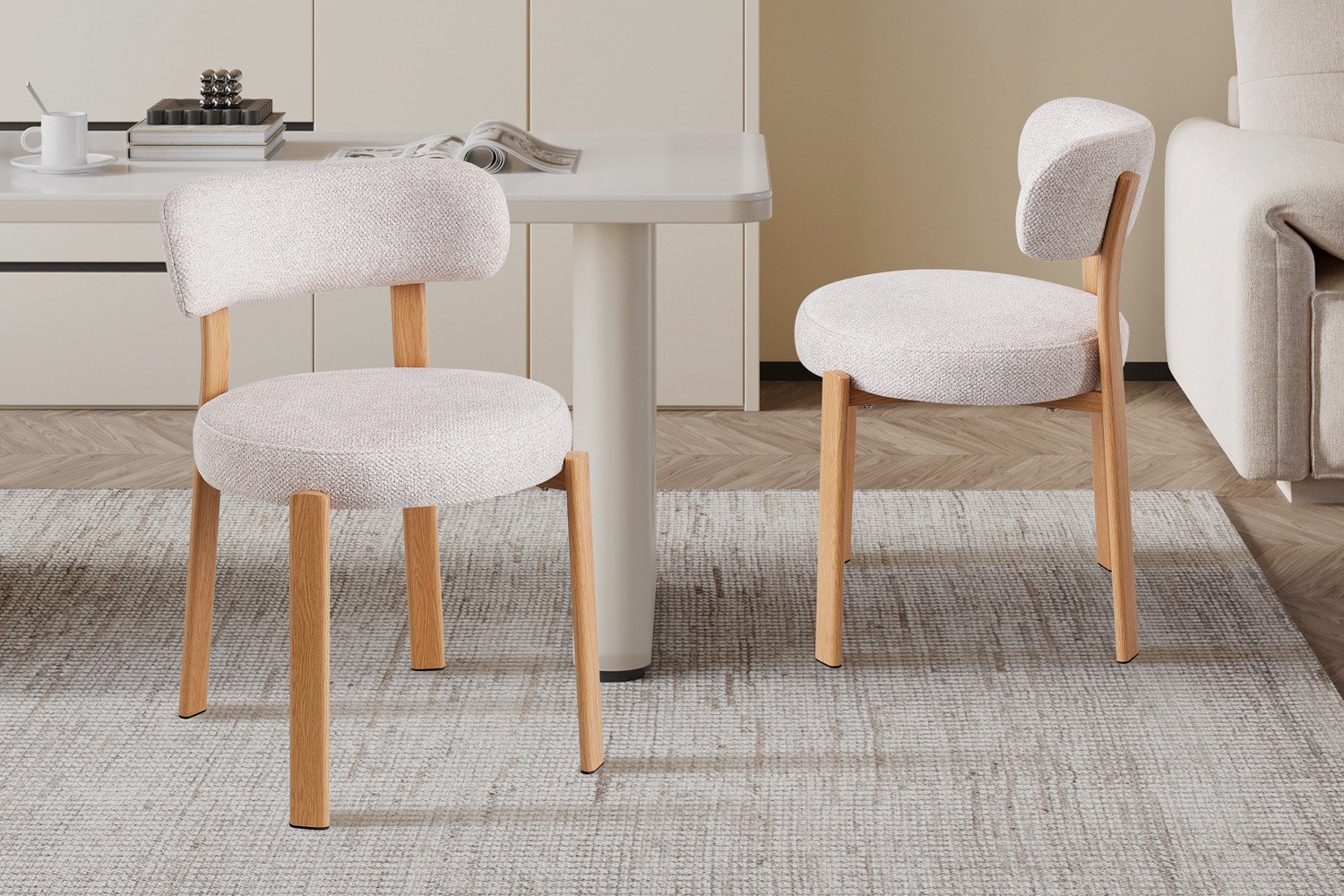 Rousseau Julia - Eetkamerstoel - Naturel - Stof Fabb Leo 23 - Beige - per stuk