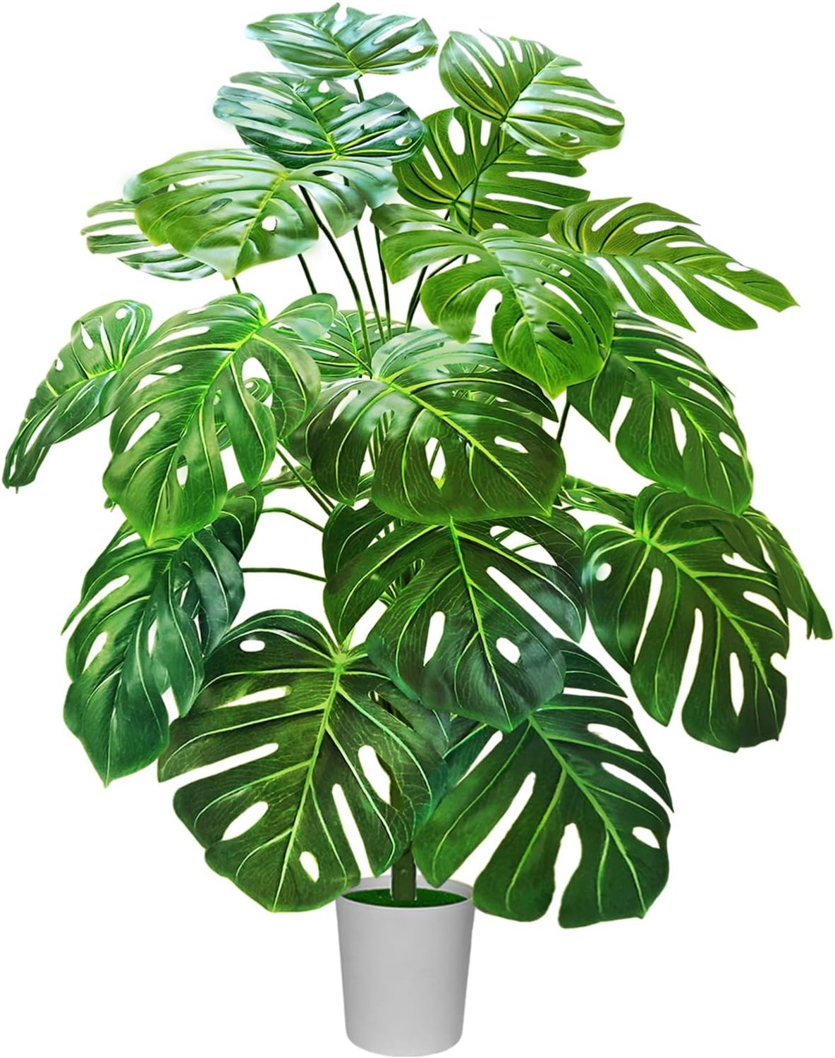 SnelShoppen - Monstera Kunstplant 103 cm met 24 Takken - Realistische Kunstplant voor Woonkamer, Badkamer, Keuken en Binnen Decoratie - Inclusief Witt