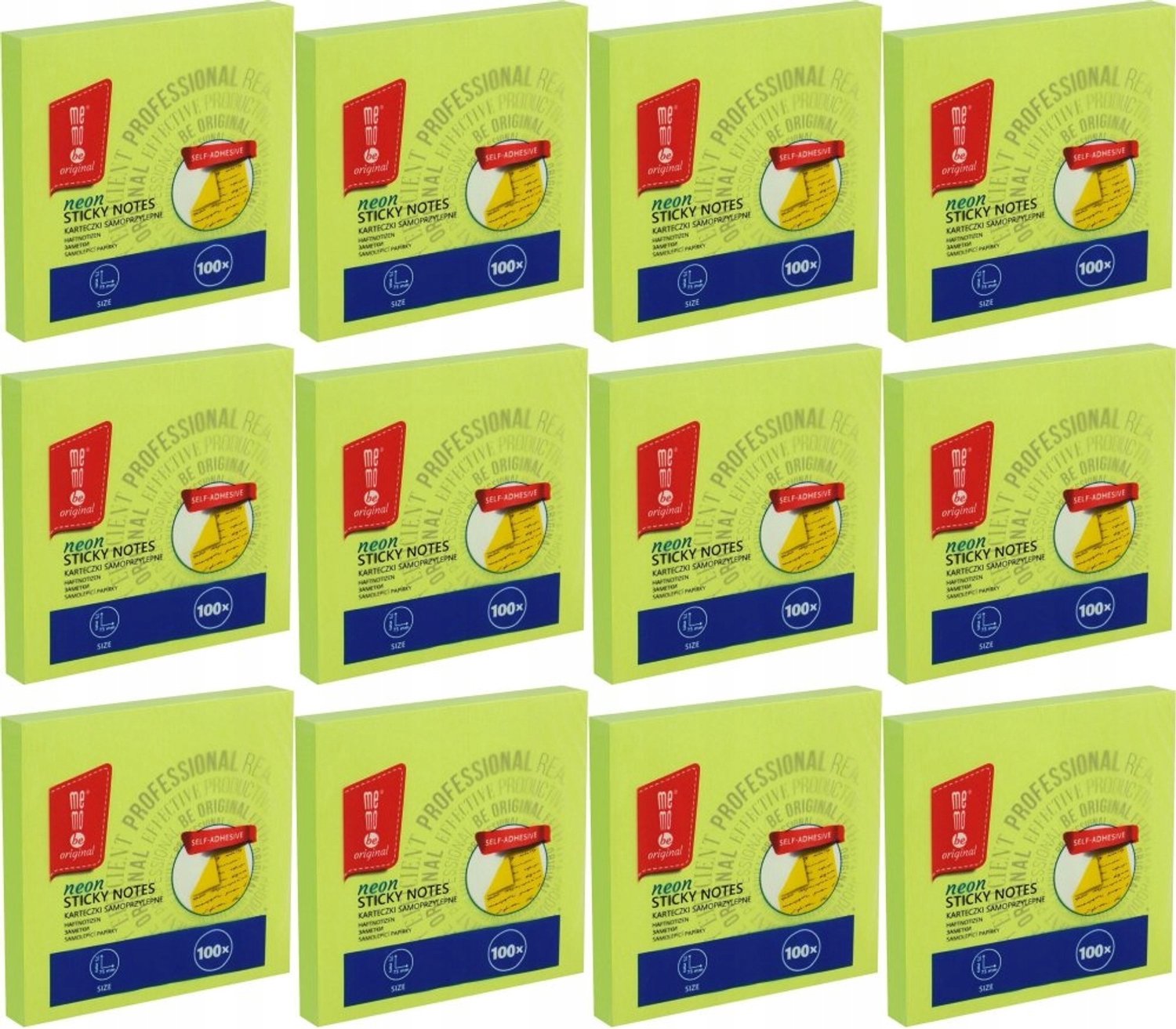 12x MemoNotities 75x75mm Neon Groen - 1200 Vel