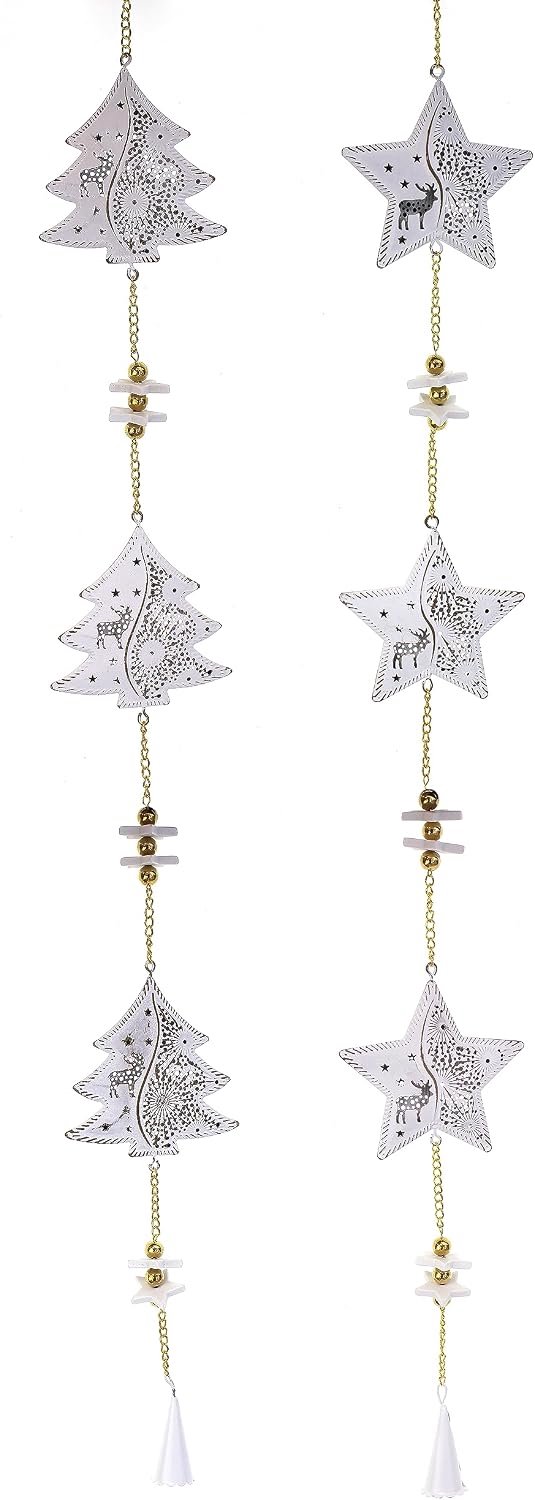 TEMPELWERLT 2 x Decorative Pendant Tree in Set 60 cm, Wood Metal White Pine Cones, Wooden Pendant Decorative Garland - ShopVlot