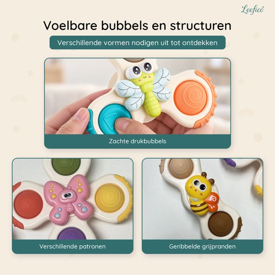 Leefico Fidget Spinners Baby met Zuignap XL Insecten - Badspeelgoed Baby - Sensorisch Speelgoed - Set van 3 Stuks van Leefico — afbeelding 4