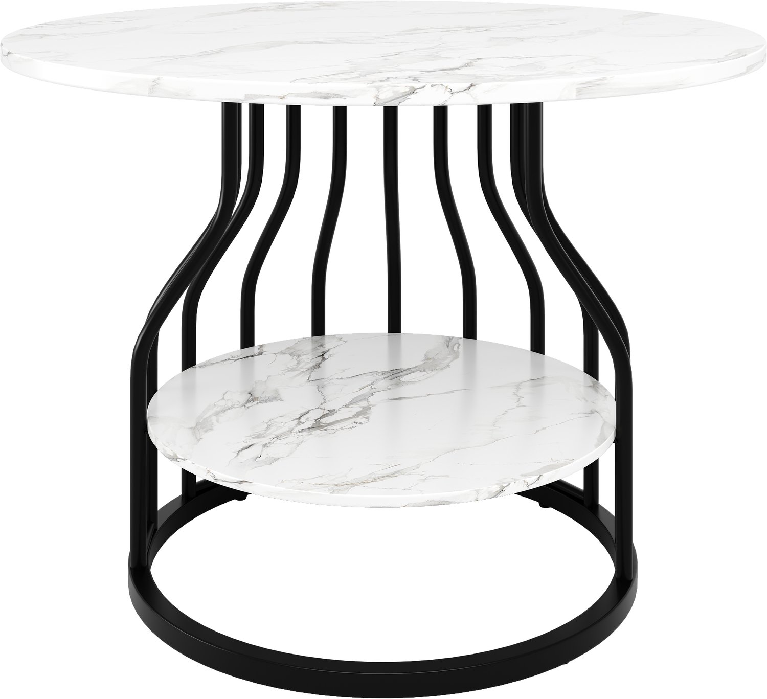 SONNENH Eettafel - Marmerlook en extra opbergplateau - 80 x 80 x 76 cm - Wit/zwart