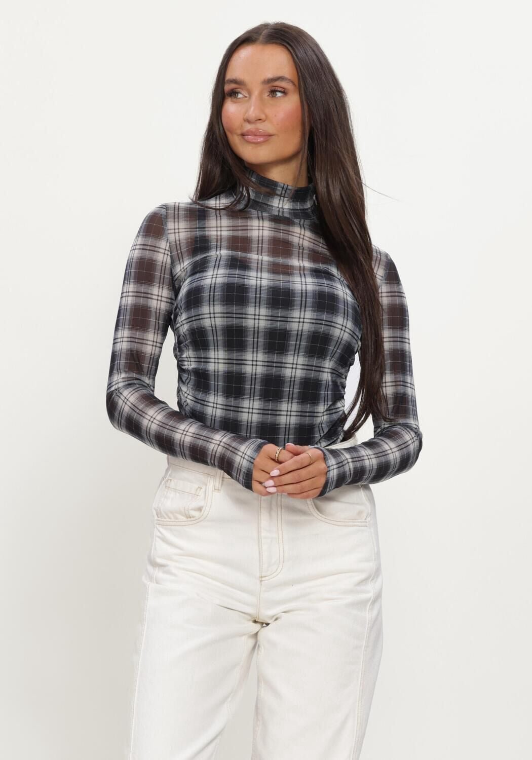 DANTE6 Casha Printed Check Mesh Top Dames - Topjes - Multi - Maat XS