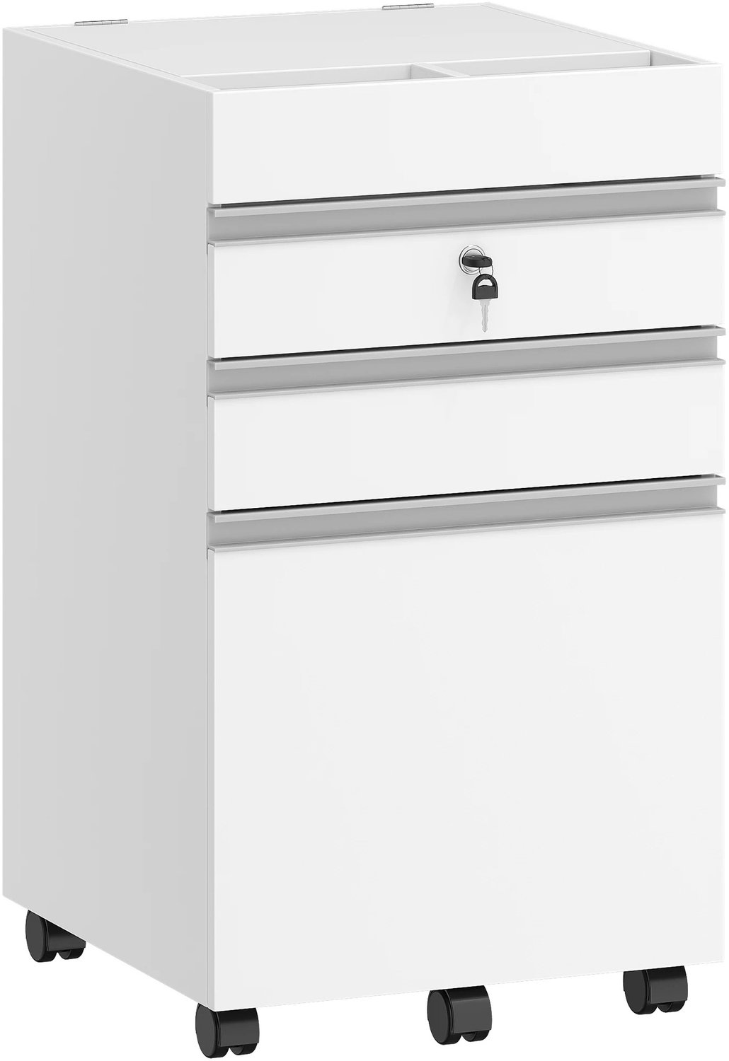 Prime Home - Archiefkast - Kantoorkast - Bureaukast - Opbergkast kantoor - 3 lades - Met slot en wielen - Opbergruimte onder het bureau - 40 x 40 x 65cm - Wit