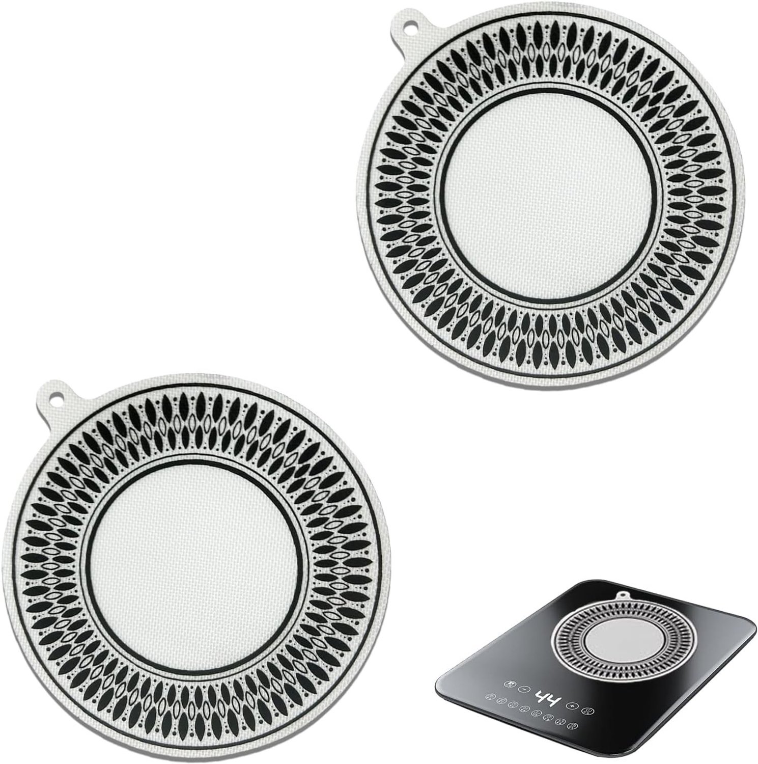 Set van 2 Inductiekookplaat Beschermers, Siliconen Glasvezel Mat, Antislip Deksel voor Kookplaat en Keukenwerkblad (22cm)