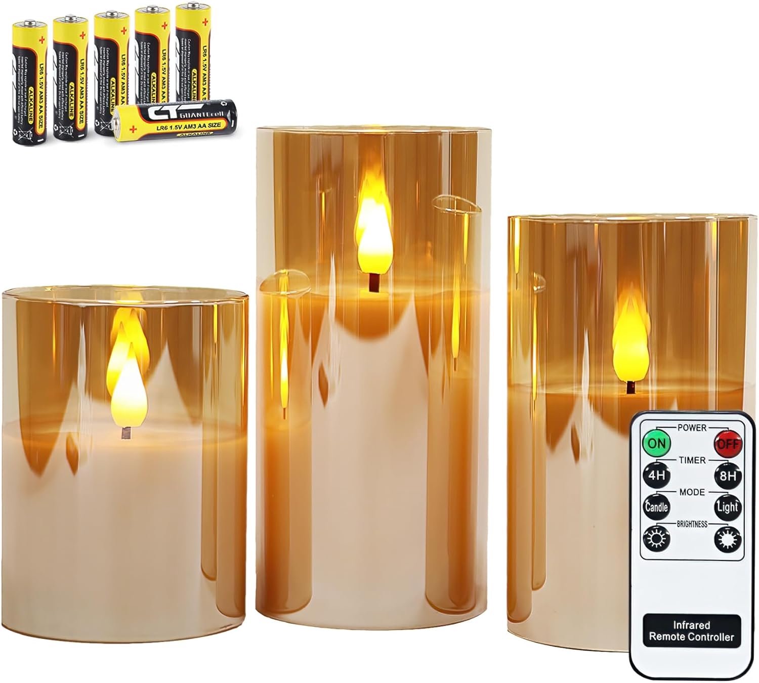 SnelShoppen - Set van 3 Flameless Kaarsen in Glazen Lantaarns met Afstandsbediening en Timerfunctie - Warm Witte Licht voor Feestdagen, Bruiloften en