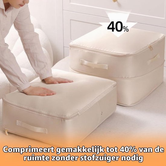 Ruimtebesparende zelfcompressiezak voor dekbedden in beige - Ideaal voor opbergen, stofvrij en ruimtebesparing — afbeelding 3