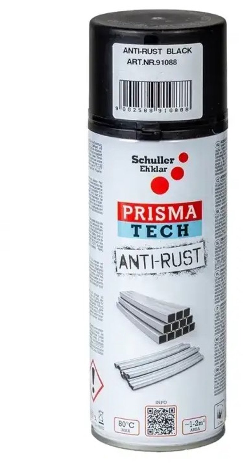 Schuller Prisma Tech primer zwart - 400 ml - voor hout metaal aluminium en steen - anti-roest - grondverf spuitbus