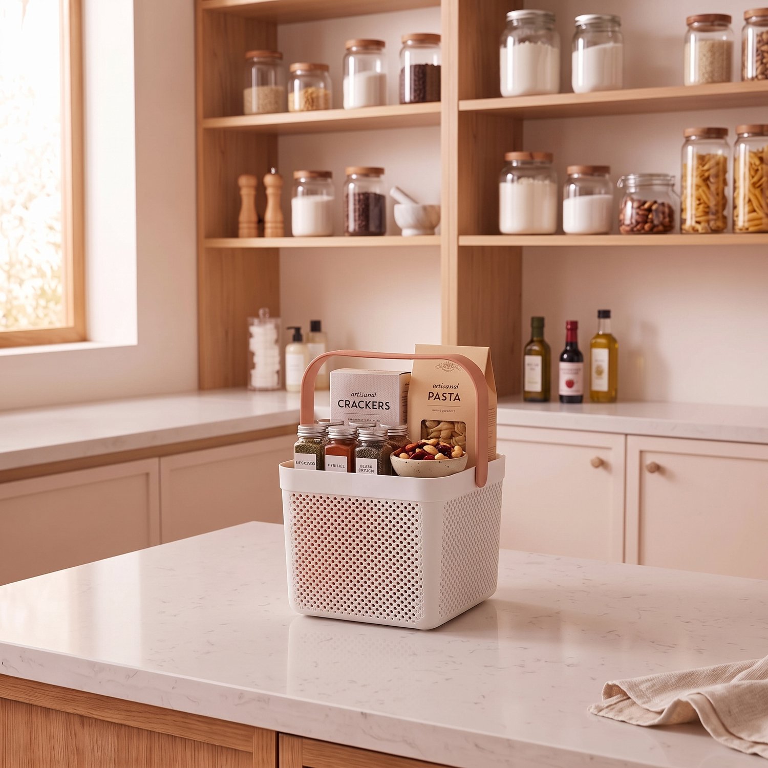 INDECOR Kunststof Opbergmand met Handvat – 10 Liter – Opbergbox – Kast Organizer – Witte Opbergbak voor Badkamer & Keuken