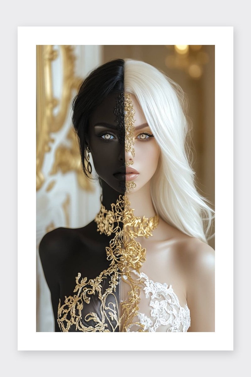 Vrouw Poster - Mode - Zwart Wit - Elegant - Stijlvol - Klassiek - Creatief - posters - formaat 30x40cm - Wanddecoratie - BXS5021AZ - Met kader - passe-partouts stijl