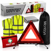 Montzys® Auto Veligheidsset - 5 delige Gevarendriehoek Set met Veiligheidshesjes, Nooddeken & EHBO Kit - Europese Wetgeving