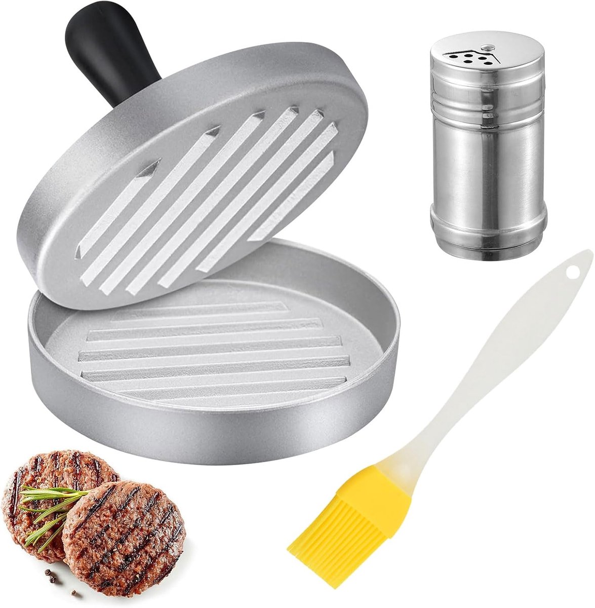 Aluminium Hamburgerpers - Grote Hamburgermaker van 11 cm Binnendiameter - Perfect Keukengereedschap voor Thuis, Restaurant en Buitenpicknicks.