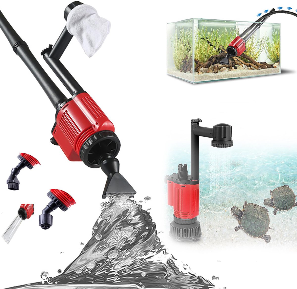 6-In-1 Automatische Aquariumreinigingsset, Elektrische Aquariumstofzuiger, Aquariumwaterververser, Waterdoucheset.