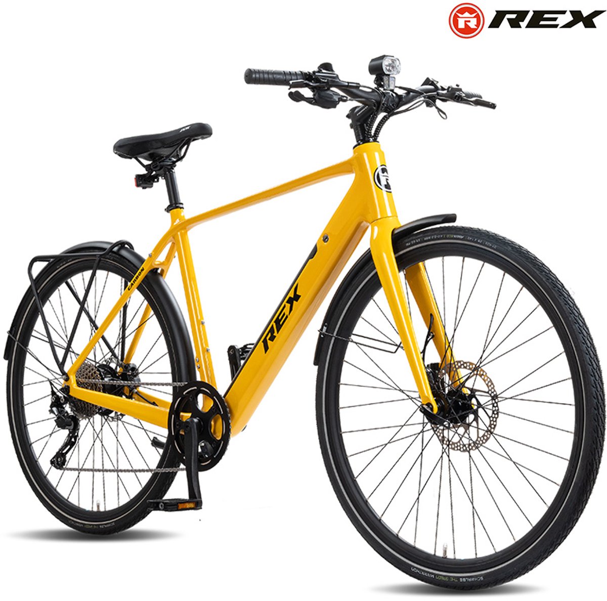 REX 16,5 kg Lichtgewicht Carbon Frame, koolstofvezelframe, 28 Inch Elektrische fietsen, 250W 40 Nm Achterwielmotor, Shimano Deore 10 Versnellingen, 52 cm Wave Frame, Elektrische Stadsfiets, Dames en Heren, Geel thumbnail 6