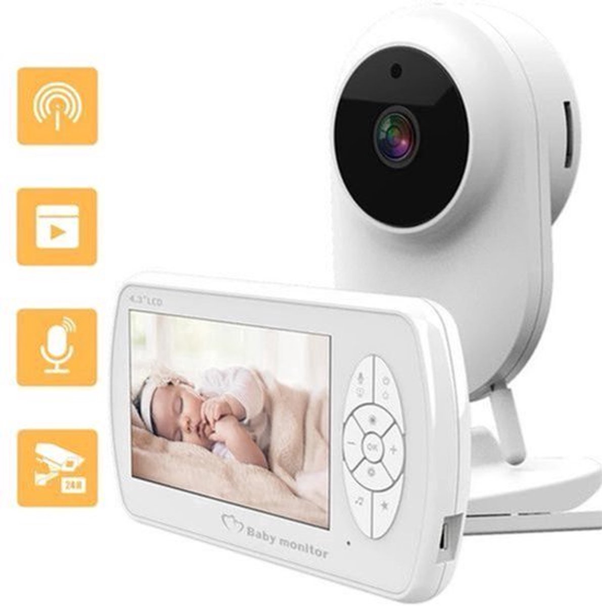 Babyfoon Met Camera - Baby Monitor - Binnencamera - 2MP - CMOS - 1080P - Nanny-Camera - Draadloze - Wit