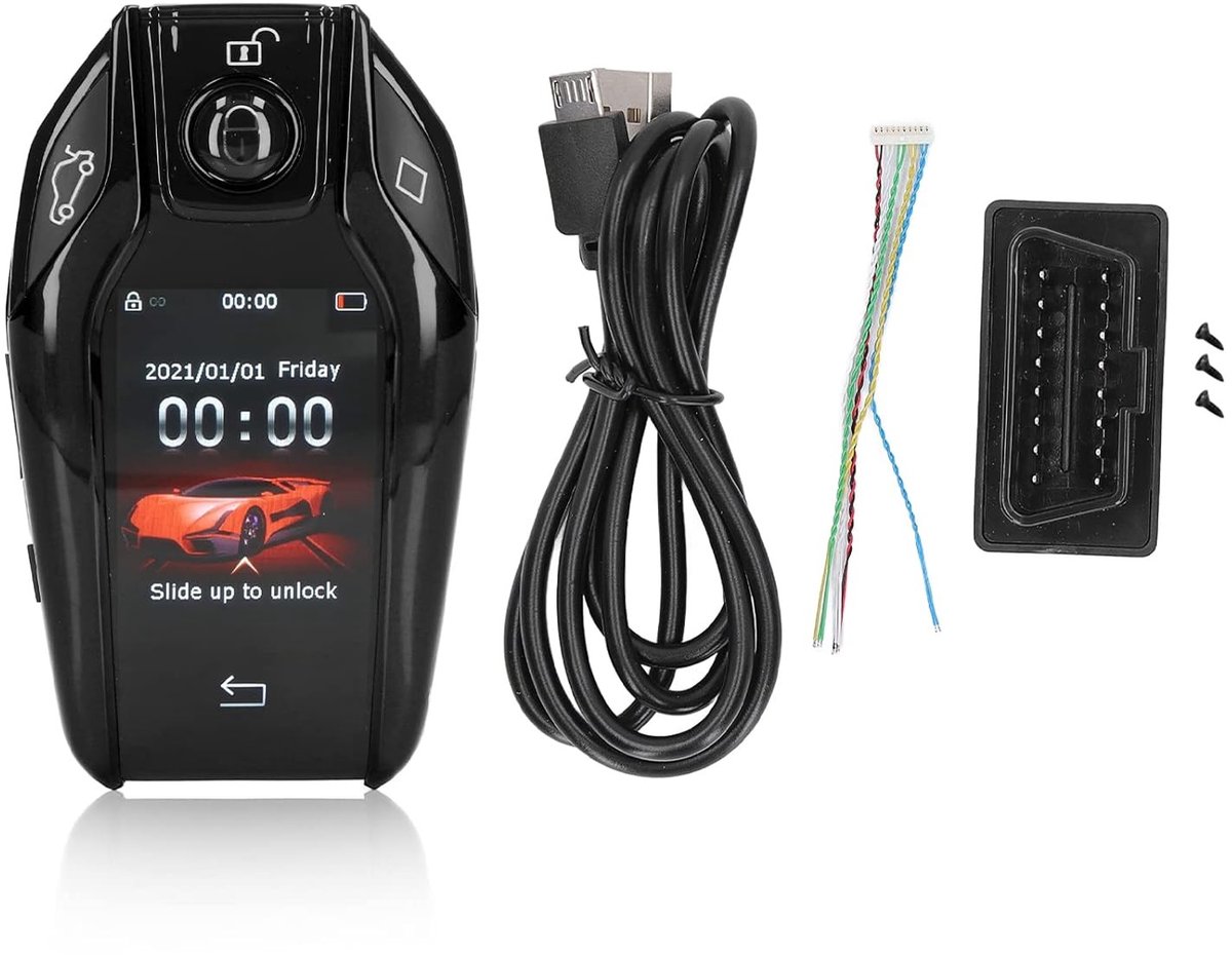 Universele Slimme Afstandsbediening voor Auto met LCD Touchscreen en Keyless Entry voor Start-Stop Motoren (Zwart)