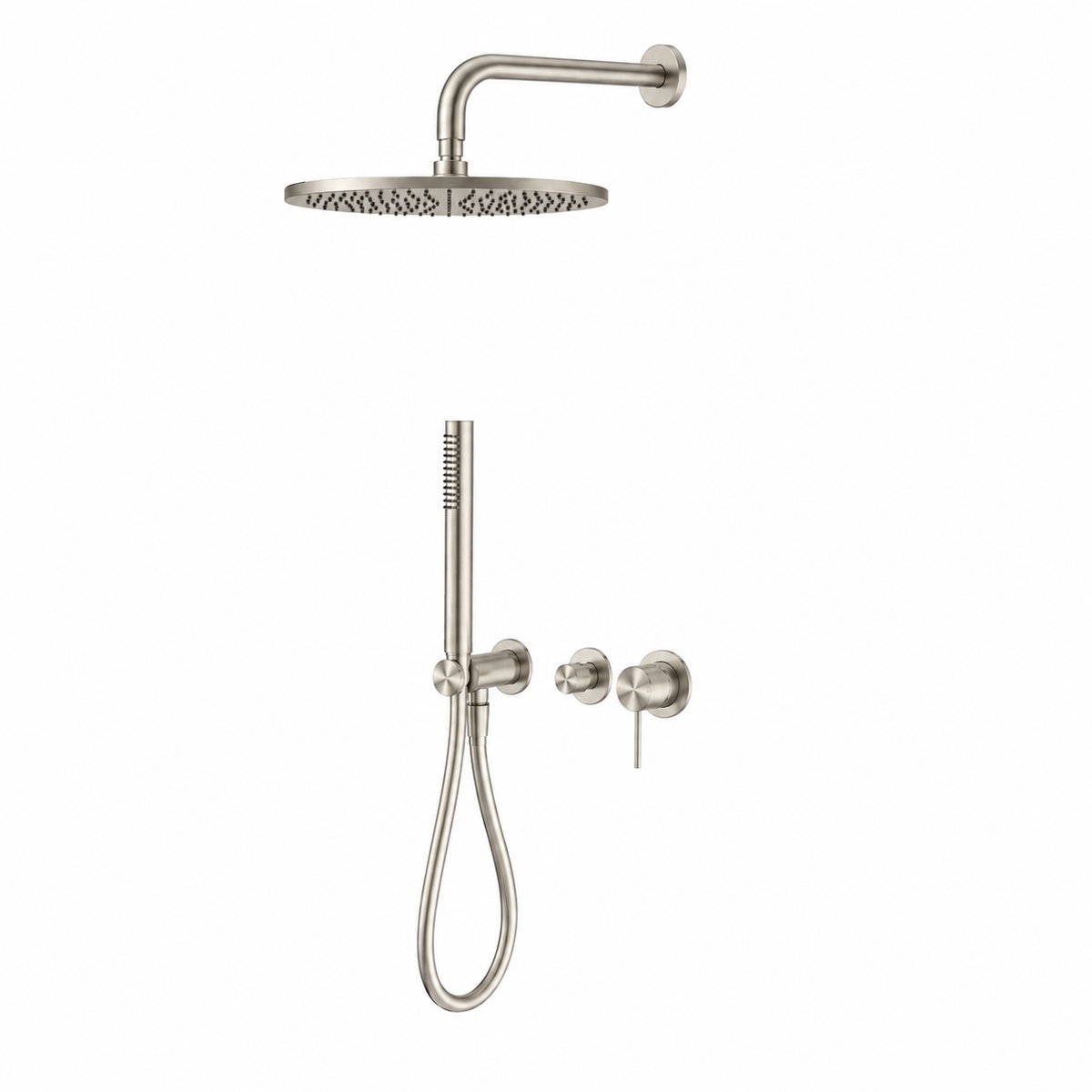 Owen & Finch Complete Inbouw Regendoucheset Ø300mm | Geborsteld Nikkel | Staafhanddouche | Wandarm
