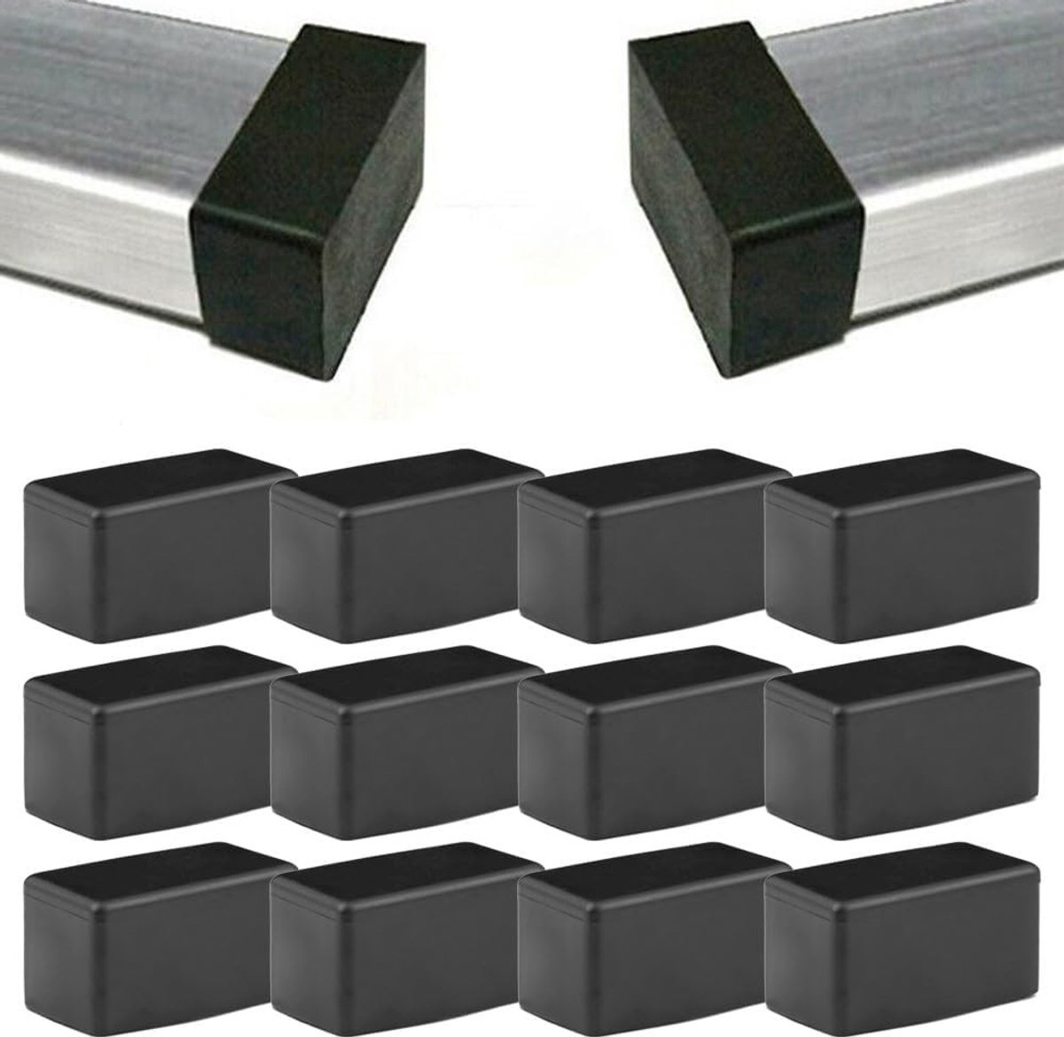 12 Stuks Rubber Voetjes voor Meubels - Zwarte Rechthoekige Beschermers voor Tafel en Stoelen, Ideaal voor Houten Vloeren (15x30mm)