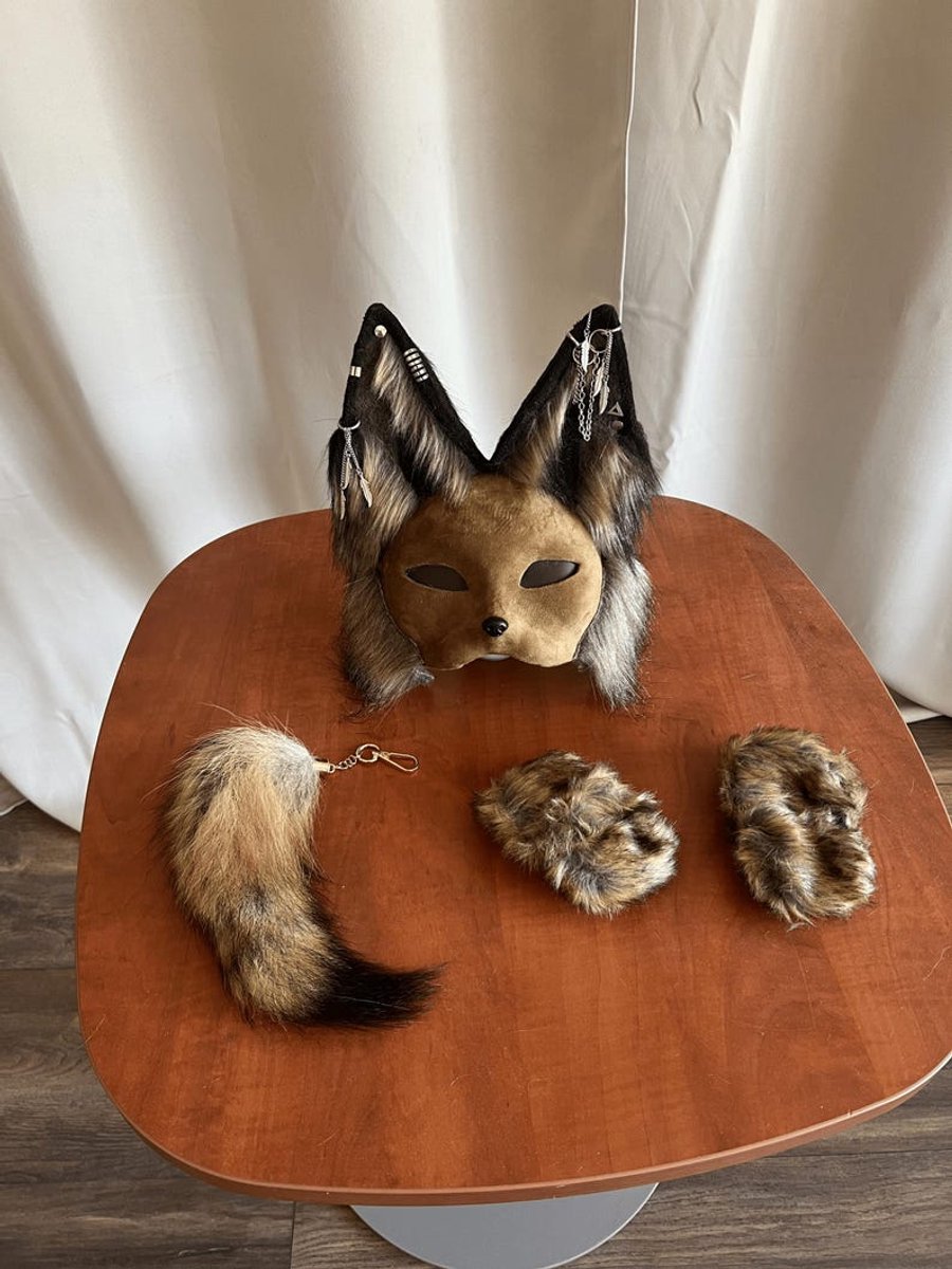Therian Mask Bruin Handgemaakt | Therian Masker | Kattenmasker | Furry Cosplay Masker | Quadrobics