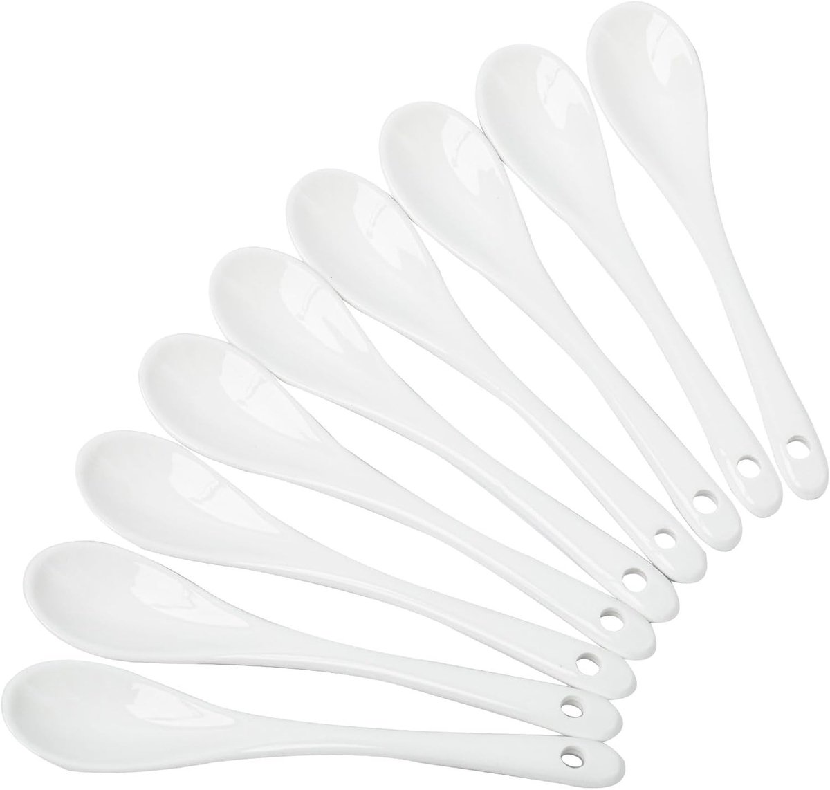 Set van 9 eierlepels van wit porselein, keramisch, minimalistisch design, vaatwasserbestendig en perfect voor ontbijt