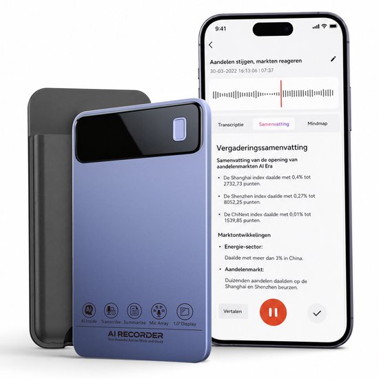 Woegel AI Voice Recorder Digitale Dictafoon 64GB met AI Transcriptie - Woegel Invest - €119,99