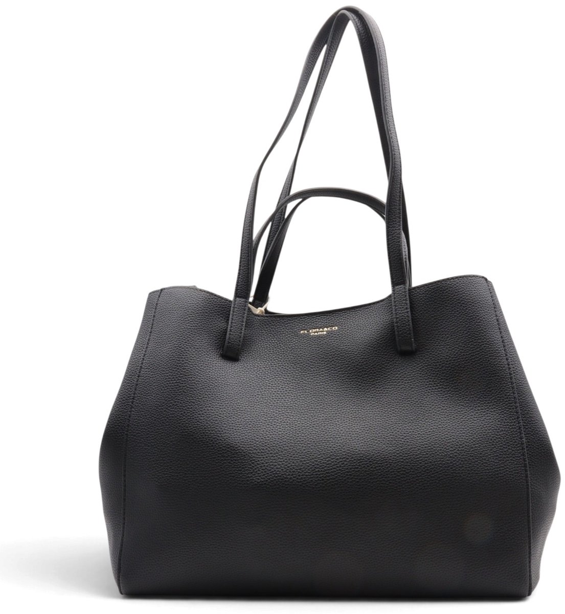 Flora&Co - MARY - generfd kunstleer - grote handtas/tote bag met groot hoofdvak - zwart - geschikt voor A4 - ideaal voor school- of werktas