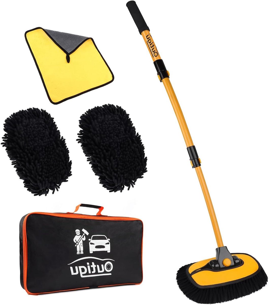 Autowasborstel Telescoopsteel - Reinigingsset Auto - Voertuig Glanzend Houden - 3-in-1 Microvezel - 109 cm - Zwart