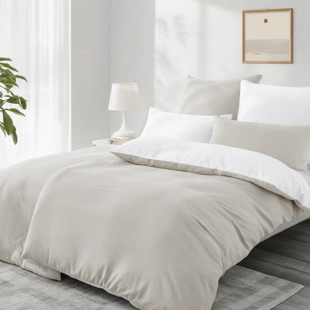 Aisbo Beddengoedset, 135 x 200 cm, beige, omkeerbaar, 4-delig, met ritssluiting, 2 tweekleurige zachte microvezel - ShopVlot