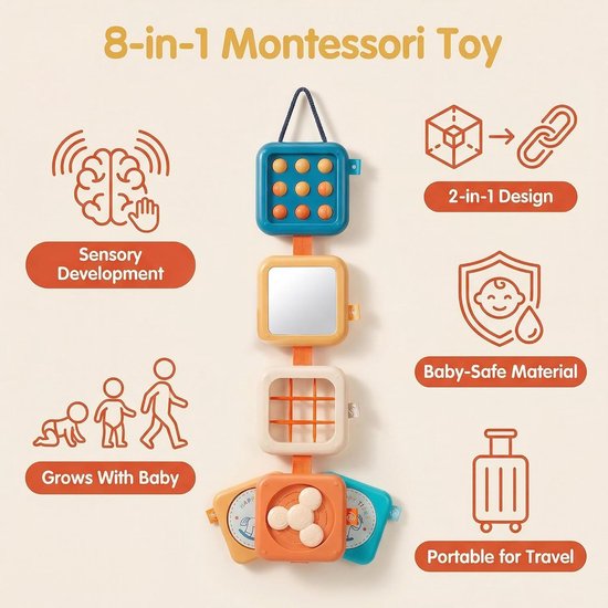8-in-1 activiteitenkubus – Montessori busy board speelgoed – sensorisch speelgoed — afbeelding 5