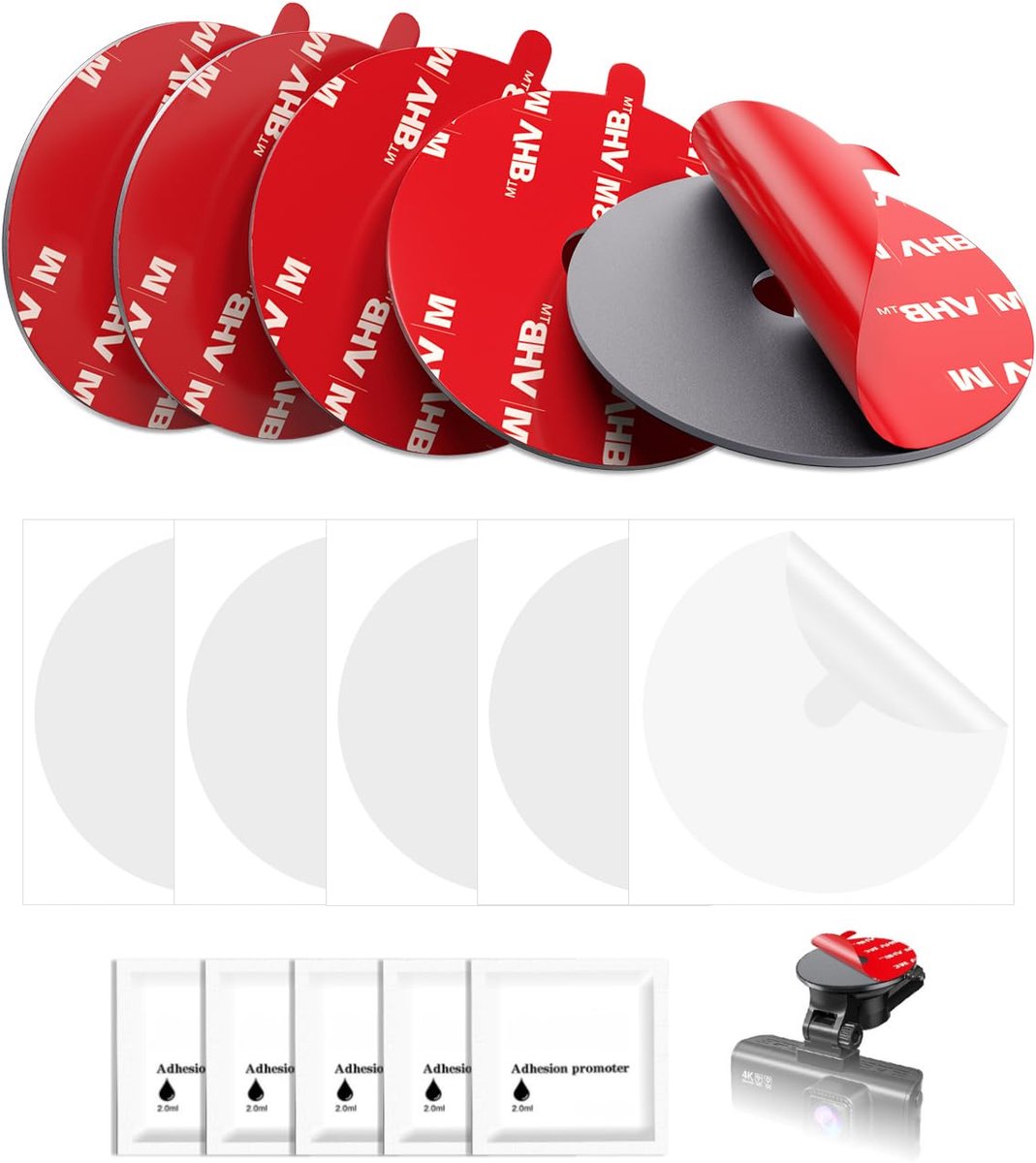 APPS2Car 5 stuks, ronde 2,15" kleefpads voor dashcam met folie - ShopVlot