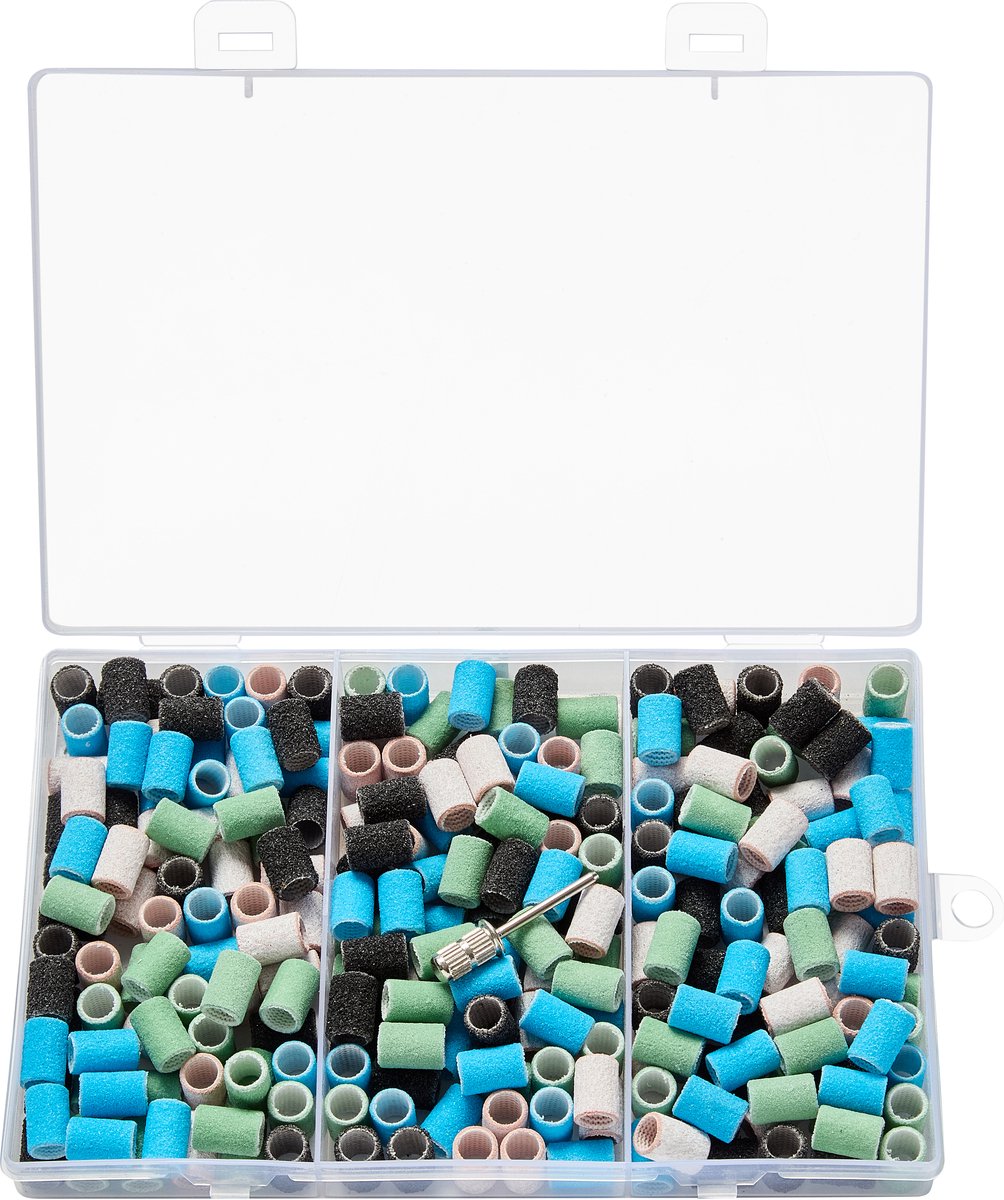 FOOCCA® Nagelfrees Schuurrolletjes - Elektrische Nagelvijl Schuurrolletjes - Nagel Bitjes - Opzetstukjes - Bits - Mix Set #80 #120 #180 #240 Korrels / Grit / Grofheid - Inclusief Mandrel Bitje - Nagel Bitjes - Nagel Frees - 250 stuks