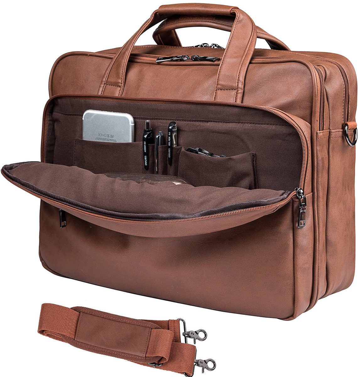 Lederen laptoptas, mannen 40 cm Messenger Briefcase Business Satchel Computer Handtas Schoudertas Past 17,3 inch - ShopVlot