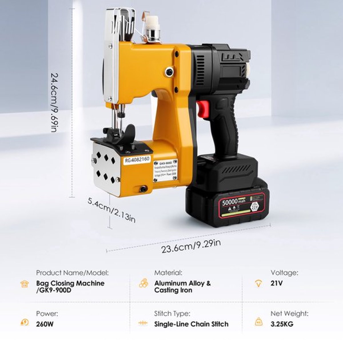 Naaimachine Draagbaar - 21V 5.2Ah Accu - Industriële Verpakkingsmachine - Voor Stof En Zandzakken - Elektrische Naaiapparaat