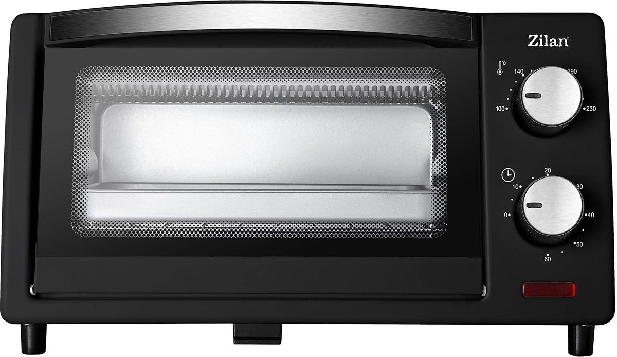 Zilan elektrische oven, 9 l, dubbel veiligheidsglas, timer, 2-delig, kwartsweerstand, kruimelplaat, 1 vierkante plaat - ShopVlot