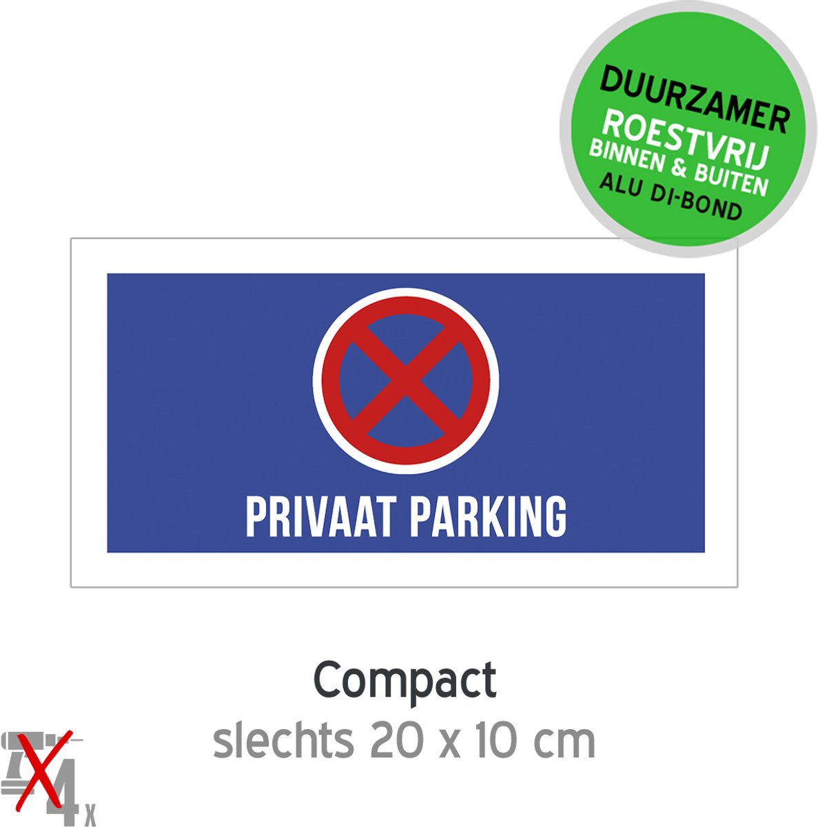Pictogram/ bordje Dibond | "Privaat parking" | 20 x 10 cm | Verkeersbord E3 | Uitrit | Garage | Parkeerplaats | Duurzaam | Roestvrij | Metaal paneel | Blauw | Verkleurd niet | 1 stuk