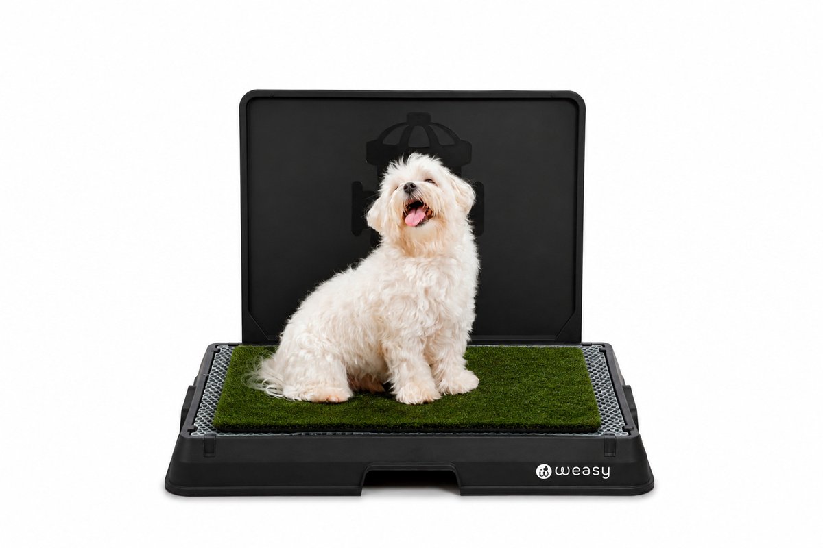 Weasy – Slim potje voor honden – Met beenhefwand - Zwart – Klein – Met Weasy Bag en synthetische grasmat