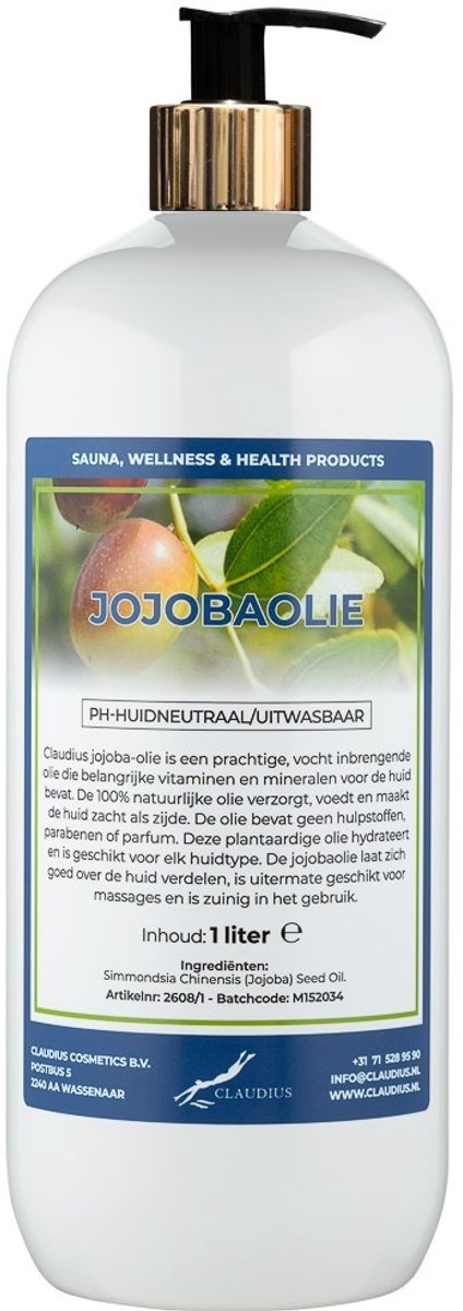Jojobaolie 1 liter met gouden pomp - 100% natuurlijk - biologisch en koud geperst