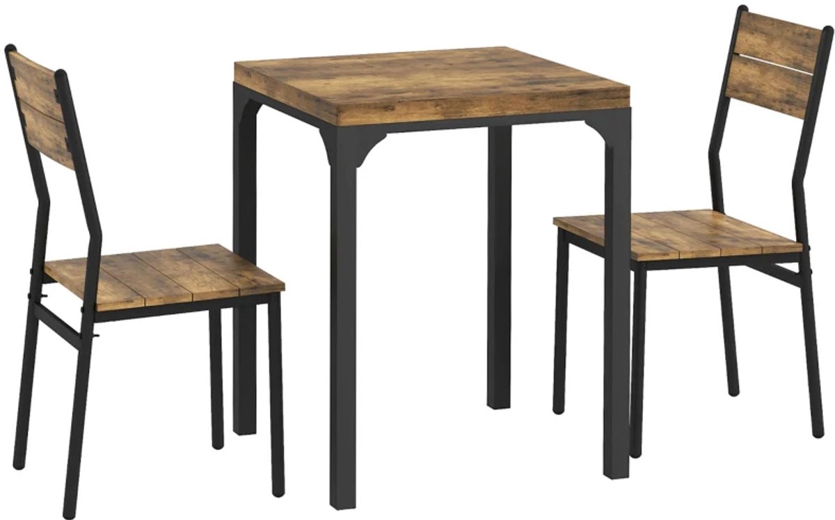Eethoek - 3-delige Eetgroep - Eettafelset Met 1 Tafel En 2 Stoelen - MDF En Metaal - Bruin