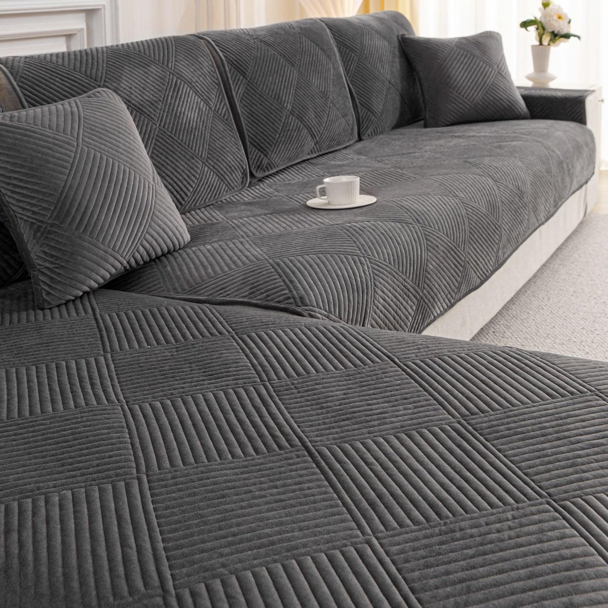 QHAIYYBF Samt bankovertrek hoekbank l-vorm sofabescherming couchbescherming sofa/couch spreien hoekbank 1 2 3 4 zits - ShopVlot