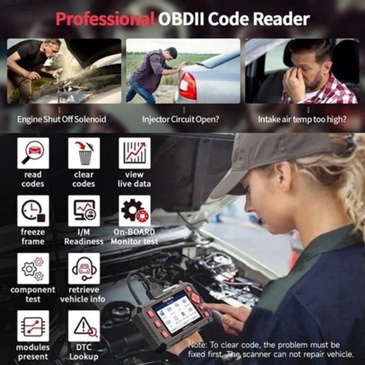 OBD2 Diagnose Scanner – Auto Foutcode Lezer – Motor Diagnostiek – ABS Scanner – Transmissie Controle – Live Data Weergave – Plug & Play