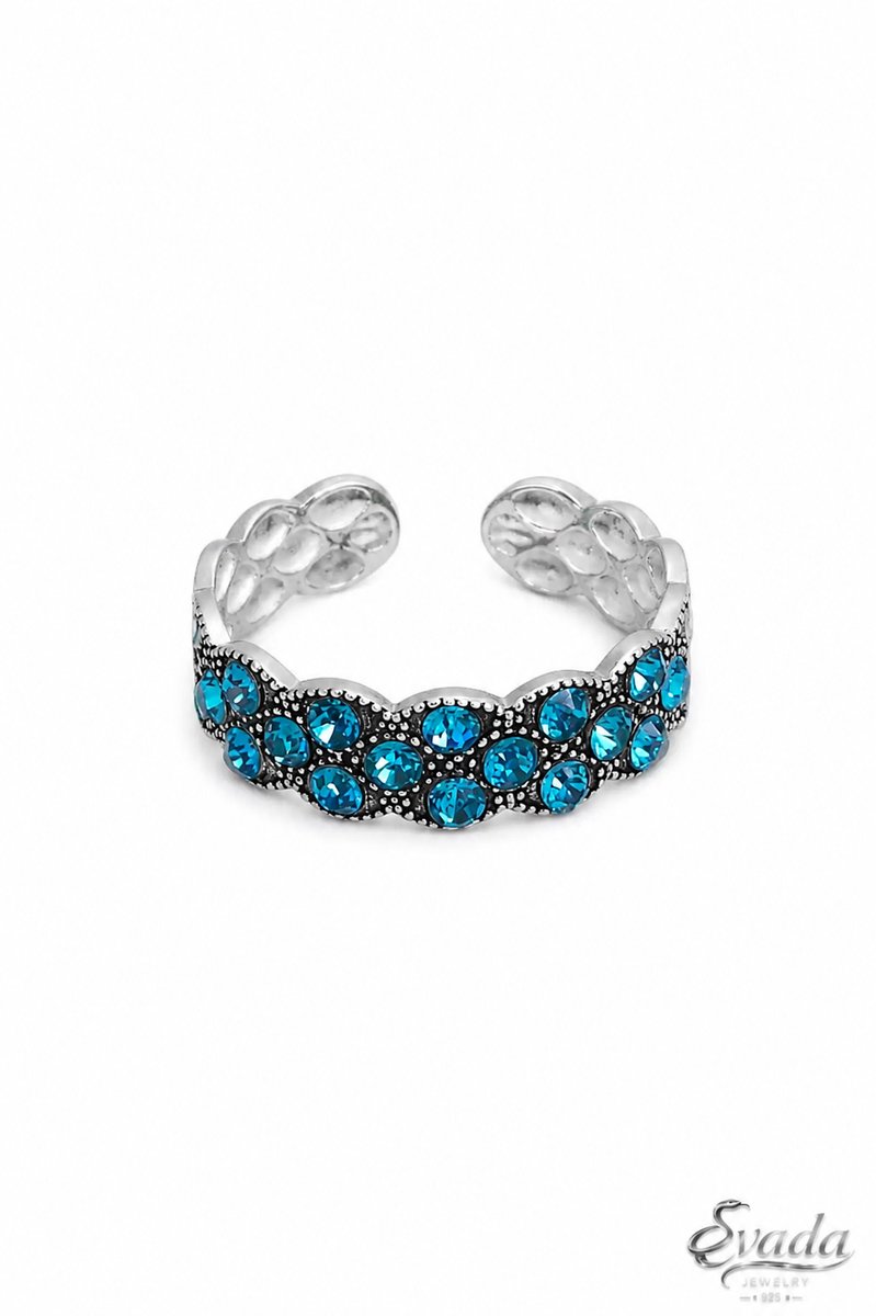 925 Sterling Zilver Ring met Blauwe Stenen – Verstelbare Statement Ring – Blue Stone Silver Ring – Bague Pierres Bleues – Eavada Jewelry