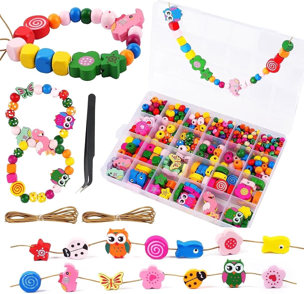 Kleurige Houten Kralen met Bloemen en Dieren voor DIY Sieraden Maken en Decoraties, 450-500 stuks, Perfect voor Creatieve Projecten