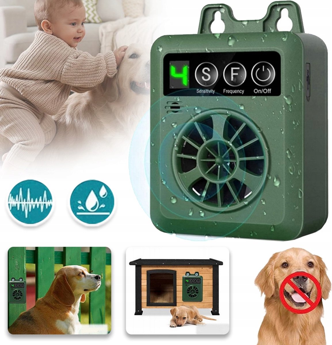 Ultrasone Hondenblafmelder Met Digitaal Display En 4 Frequenties - IP65 Waterdicht Ingebouwde Microfoon Batterijduur Van 30 Dagen Detectiebereik Van 15 Meter - Voor Binnen- En Buitengebruik