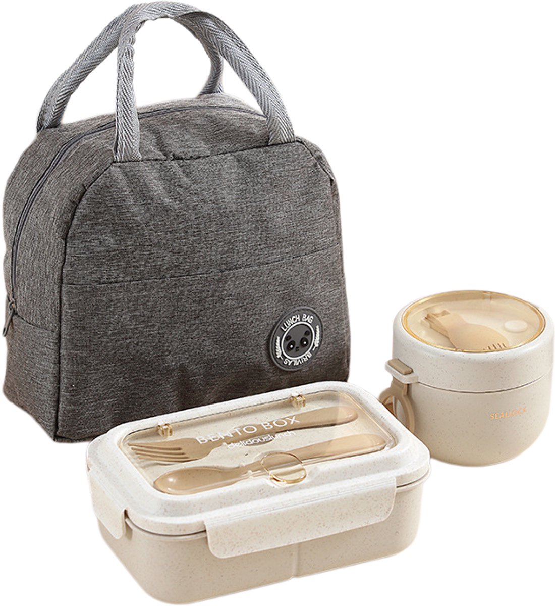 Casalora Lunchbox - 930 ml - 3 Vakken - Lekvrij - Inclusief Bestek en 600ML Soepbeker/Lunchtas
