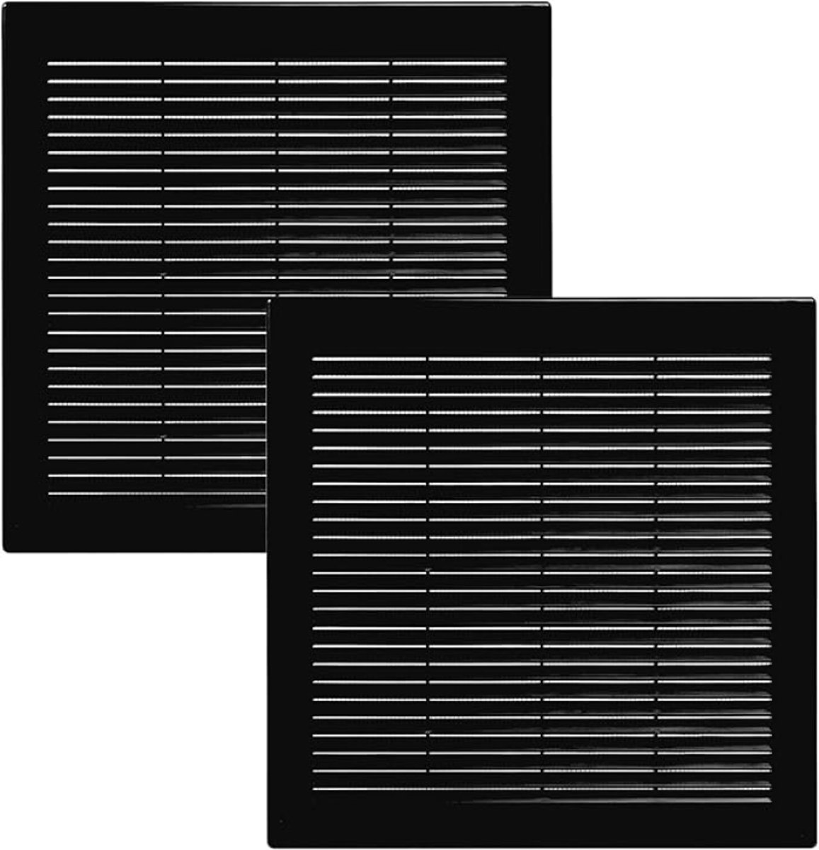 Vierkante ventilatieafdekking 300 x 300 mm met vliegengaas, zwart, 2 stuks