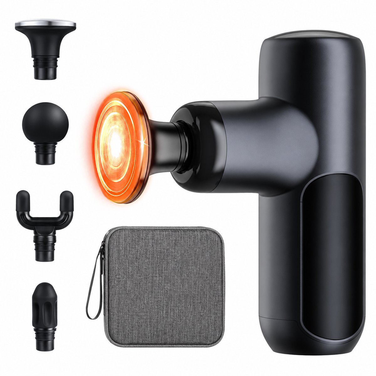 Massage Gun met Warmtefunctie, 4 Massagekoppen, 5 Snelheden, Stil en Oplaadbaar via USB-C, 3200 RPM