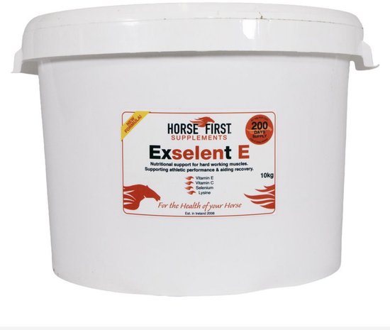 Horse First - Exselent E - Vitamine E - Supplement paard - Voedingssupplement - Aanvulling voor sportpaarden - poedervorm - 10 kg Horse First - Exselent E - Vitamine E - Supplement paard - Voedingssupplement - Aanvulling voor sportpaarden - poedervorm - 10 kg